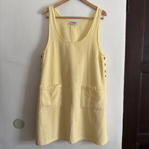 COTTONSEED Textured Cotton Butter Yellow Jumper Dress Medium Lagenlook Casual